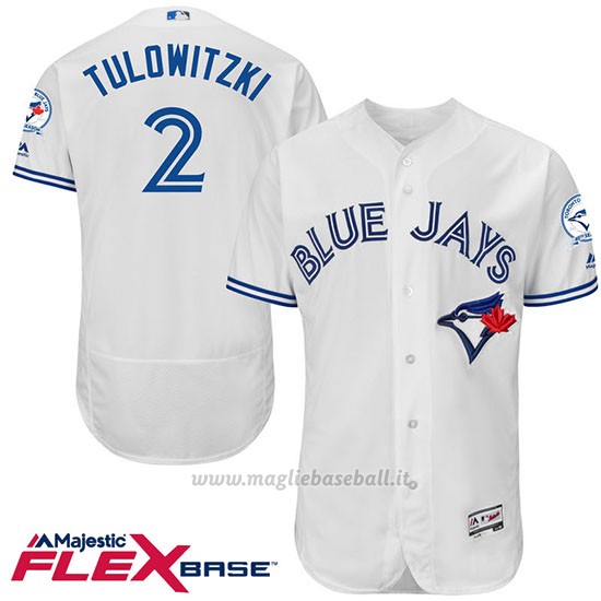 Maglia Baseball Uomo Toronto Blue Jays Troy Tulowitzki 2 Bianco Flex Base Autentico Collezione 40 Anniversario